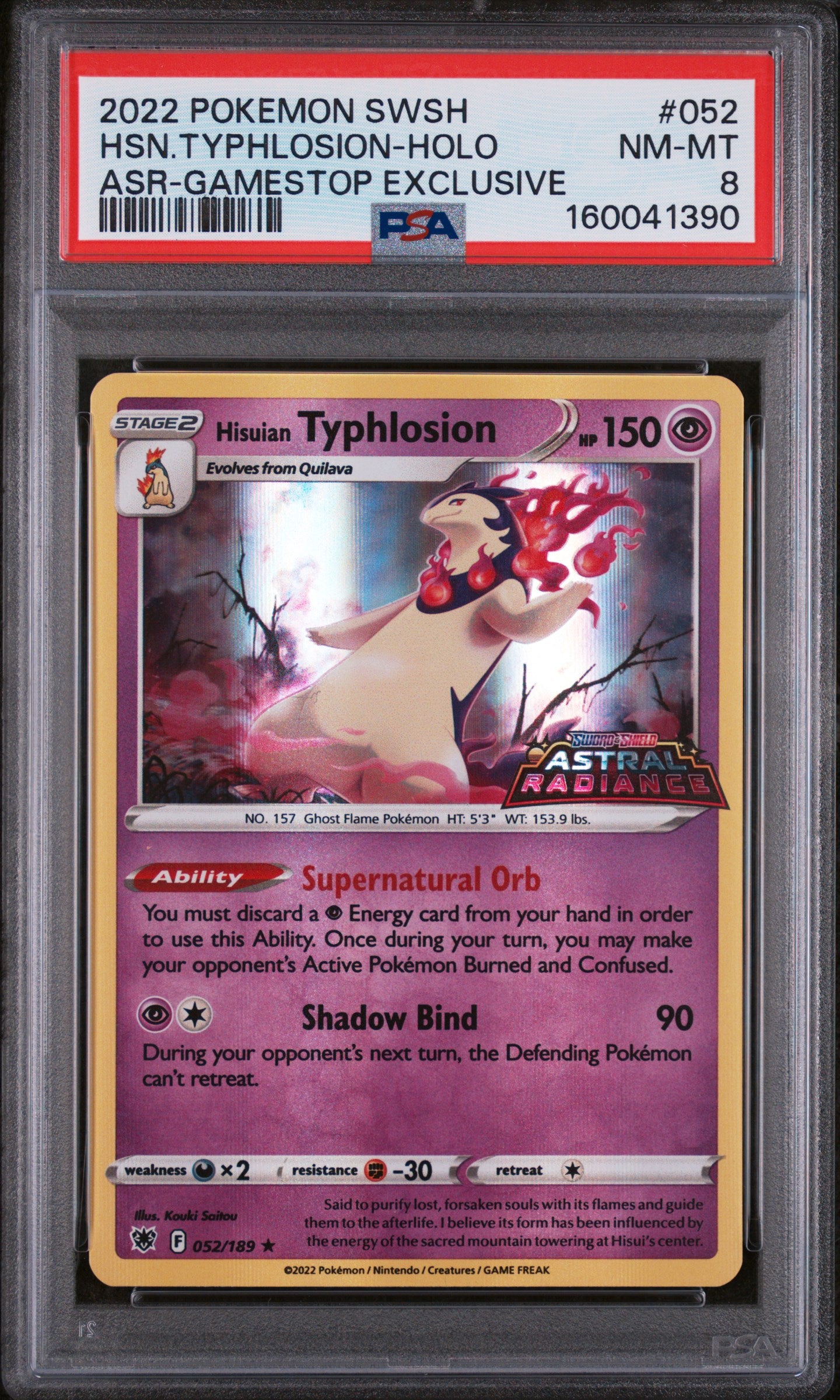 2022 POKEMON SWORD & SHIELD ASTRAL RADIANCE #052 HSN.TYPHLOSION-HOLO ASR-GAMESTOP EXCLUSIVE PSA 8