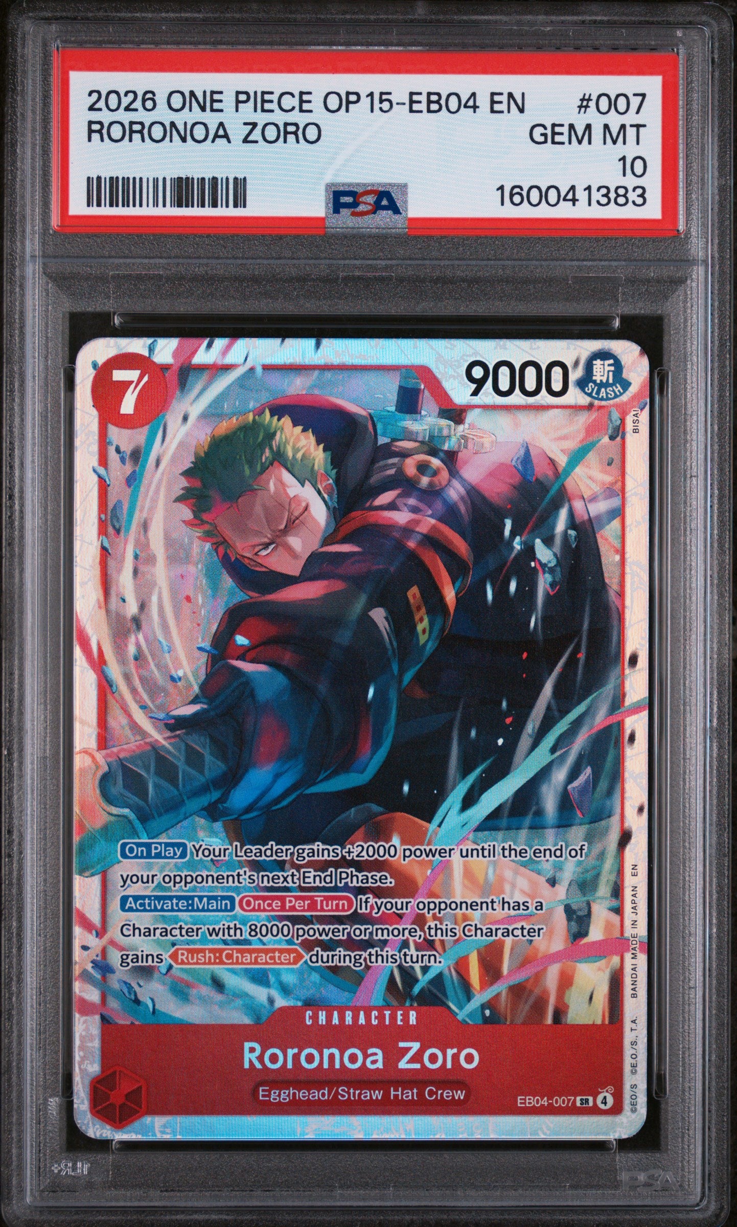 2026 ONE PIECE OP15-EB04-ADVENTURE ON KAMI'S ISLAND #007 RORONOA ZORO PSA 10