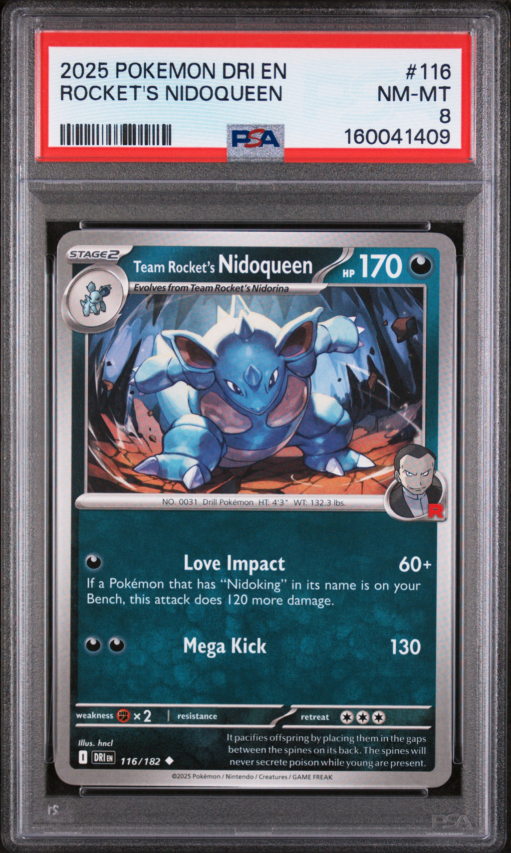 2025 POKEMON DRI EN-DESTINED RIVALS #116 ROCKET'S NIDOQUEEN PSA 8