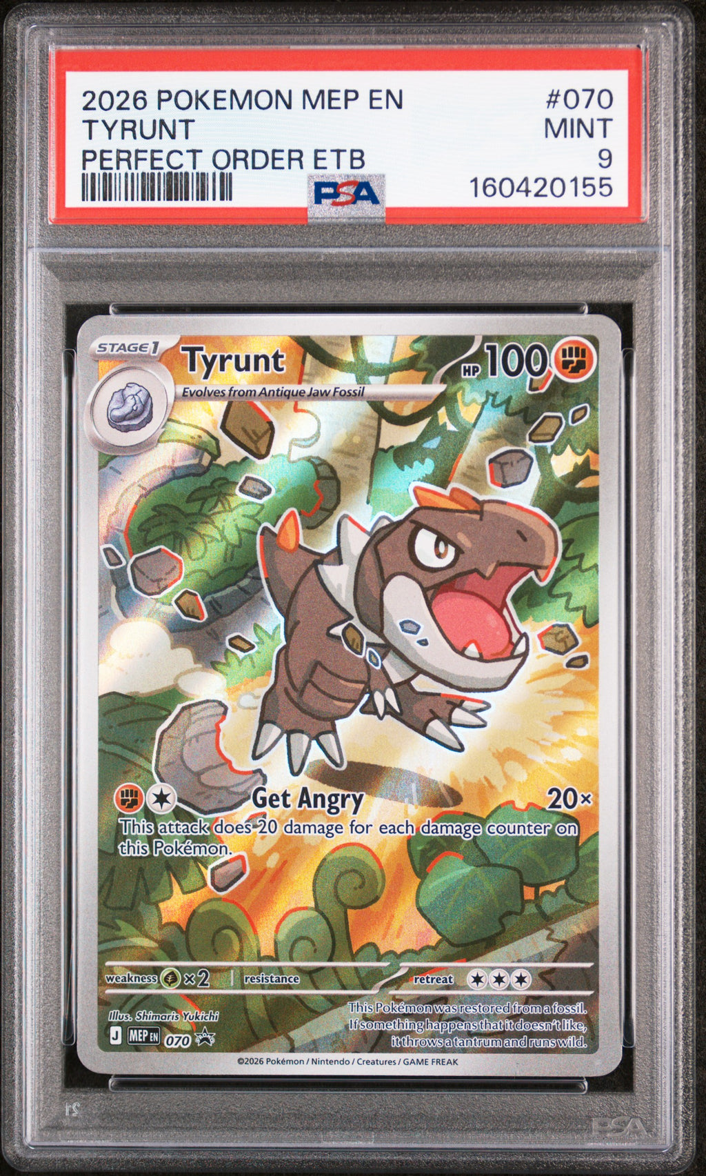 2026 POKEMON MEP EN-ME BLACK STAR PROMO #070 TYRUNT PERFECT ORDER ETB PSA 9