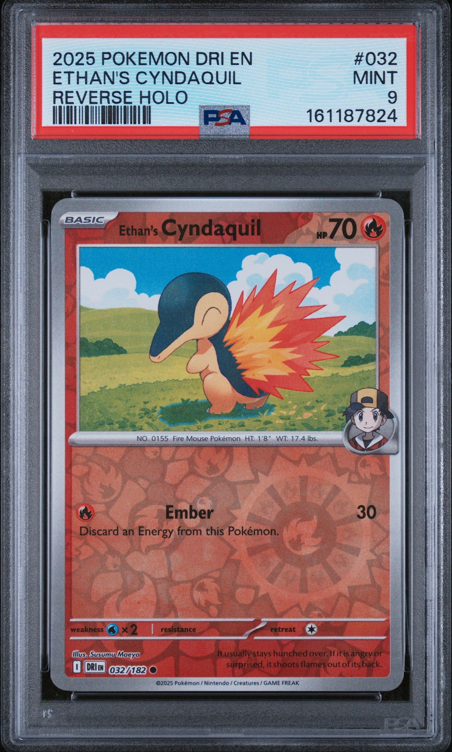 2025 POKEMON DRI EN-DESTINED RIVALS #032 ETHAN'S CYNDAQUIL REVERSE HOLO PSA 9