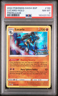 2022 POKEMON SWSH BLACK STAR PROMO #186 LUCARIO-HOLO PRERELEASE PSA 8