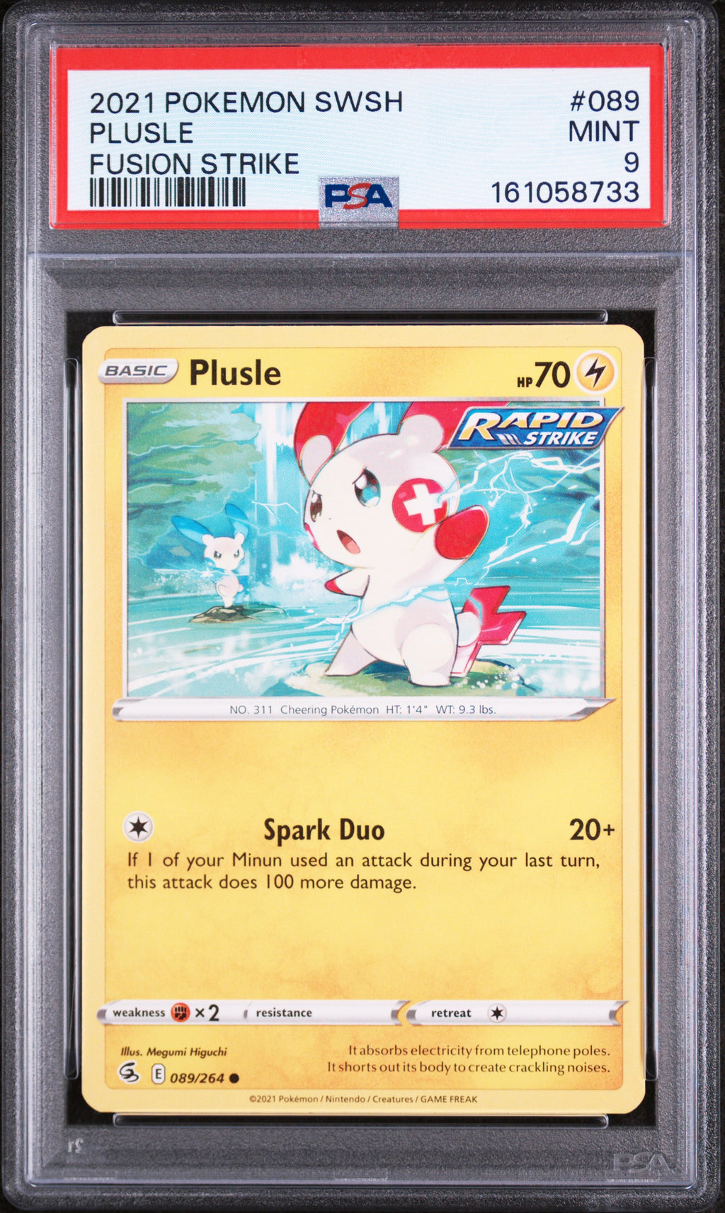 2021 POKEMON SWORD & SHIELD FUSION STRIKE #089 PLUSLE FUSION STRIKE PSA 9