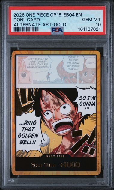 2026 ONE PIECE OP15-EB04-ADVENTURE ON KAMI'S ISLAND DON!! CARD ALTERNATE ART-GOLD PSA 10