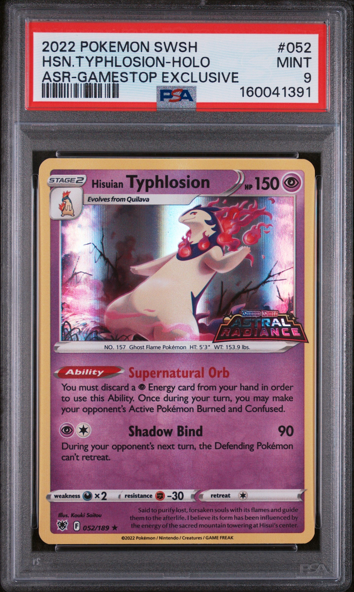 2022 POKEMON SWORD & SHIELD ASTRAL RADIANCE #052 HSN.TYPHLOSION-HOLO ASR-GAMESTOP EXCLUSIVE PSA 9