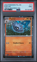 2023 POKEMON PAL EN-PALDEA EVOLVED #111 PUPITAR TRIPLE WHAMMY TIN PSA 9 SWIRL