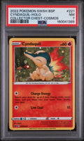 2022 POKEMON SWSH BLACK STAR PROMO #221 CYNDAQUIL-HOLO COLLECTOR CHEST-COSMOS PSA 7
