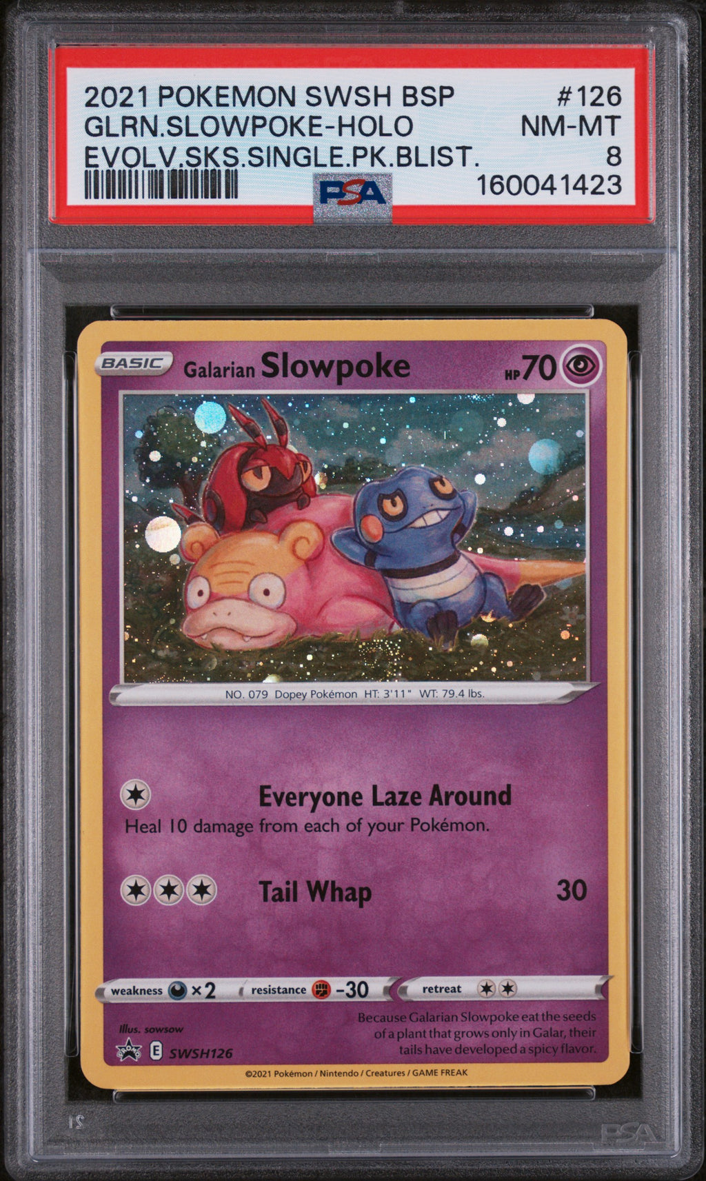 2021 POKEMON SWSH BLACK STAR PROMO #126 GLRN.SLOWPOKE-HOLO EVOLV.SKS.SINGLE.PK.BLIST. PSA 8