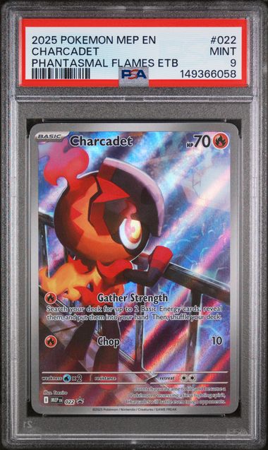 2025 POKEMON MEP EN-ME BLACK STAR PROMO #022 CHARCADET PHANTASMAL FLAMES ETB PSA 9