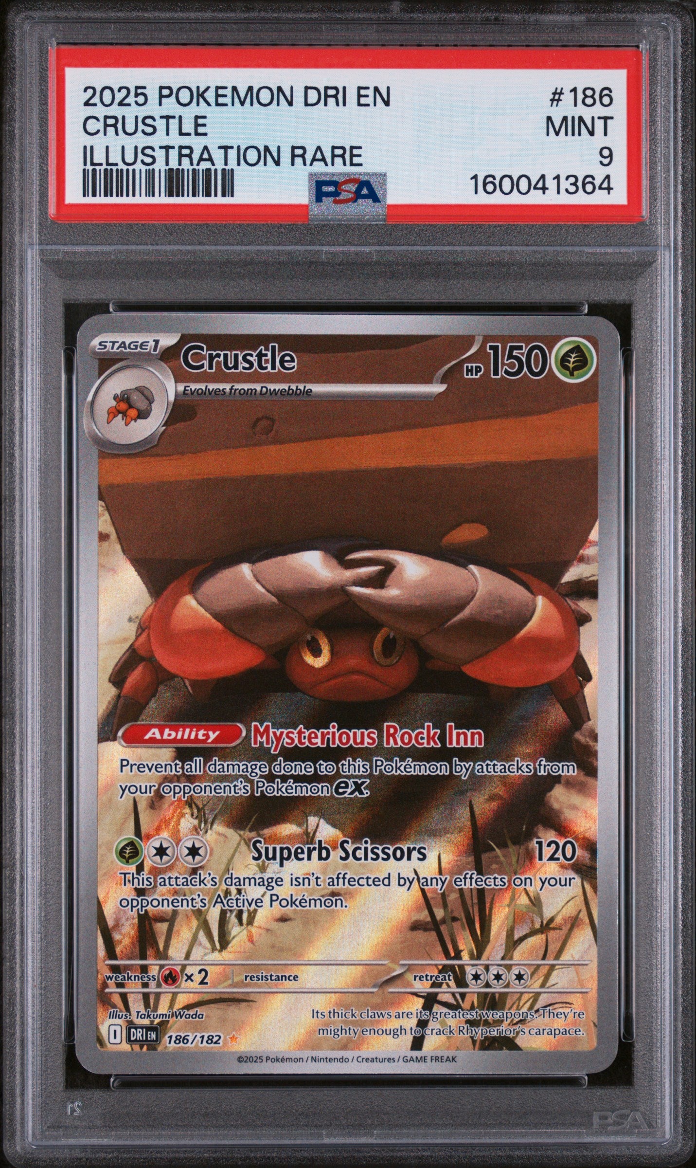 2025 POKEMON DRI EN-DESTINED RIVALS #186 CRUSTLE ILLUSTRATION RARE PSA 9