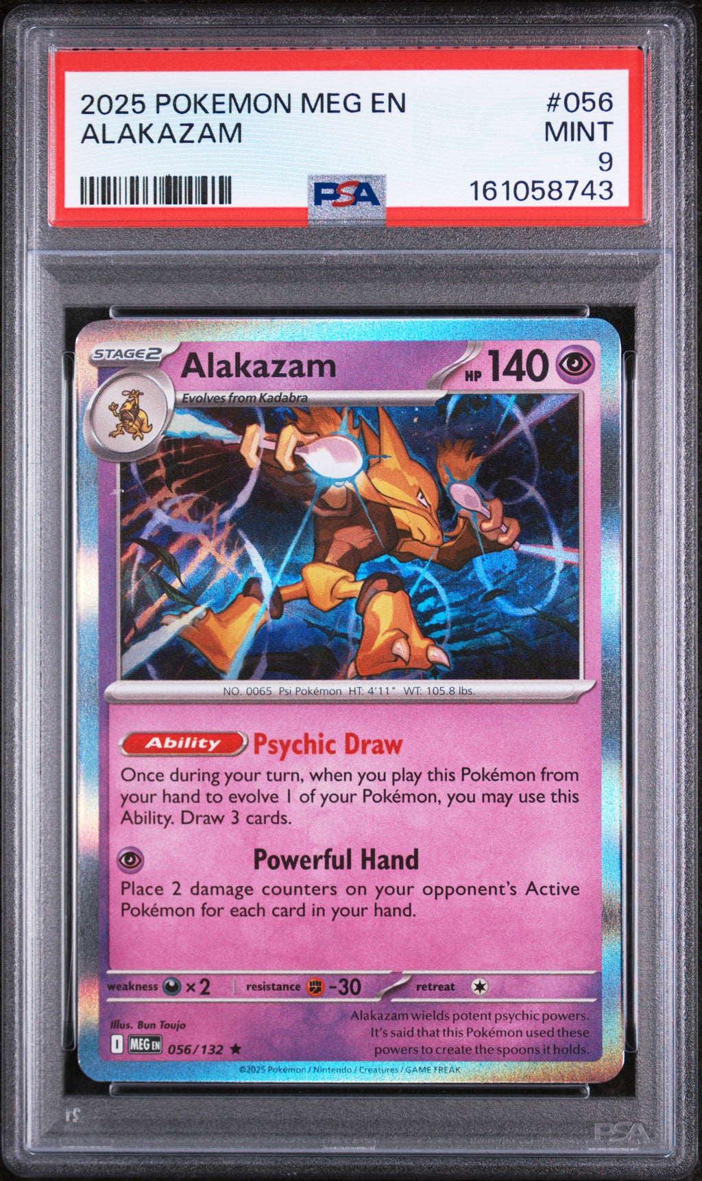 2025 POKEMON MEG EN-MEGA EVOLUTION #056 ALAKAZAM PSA 9