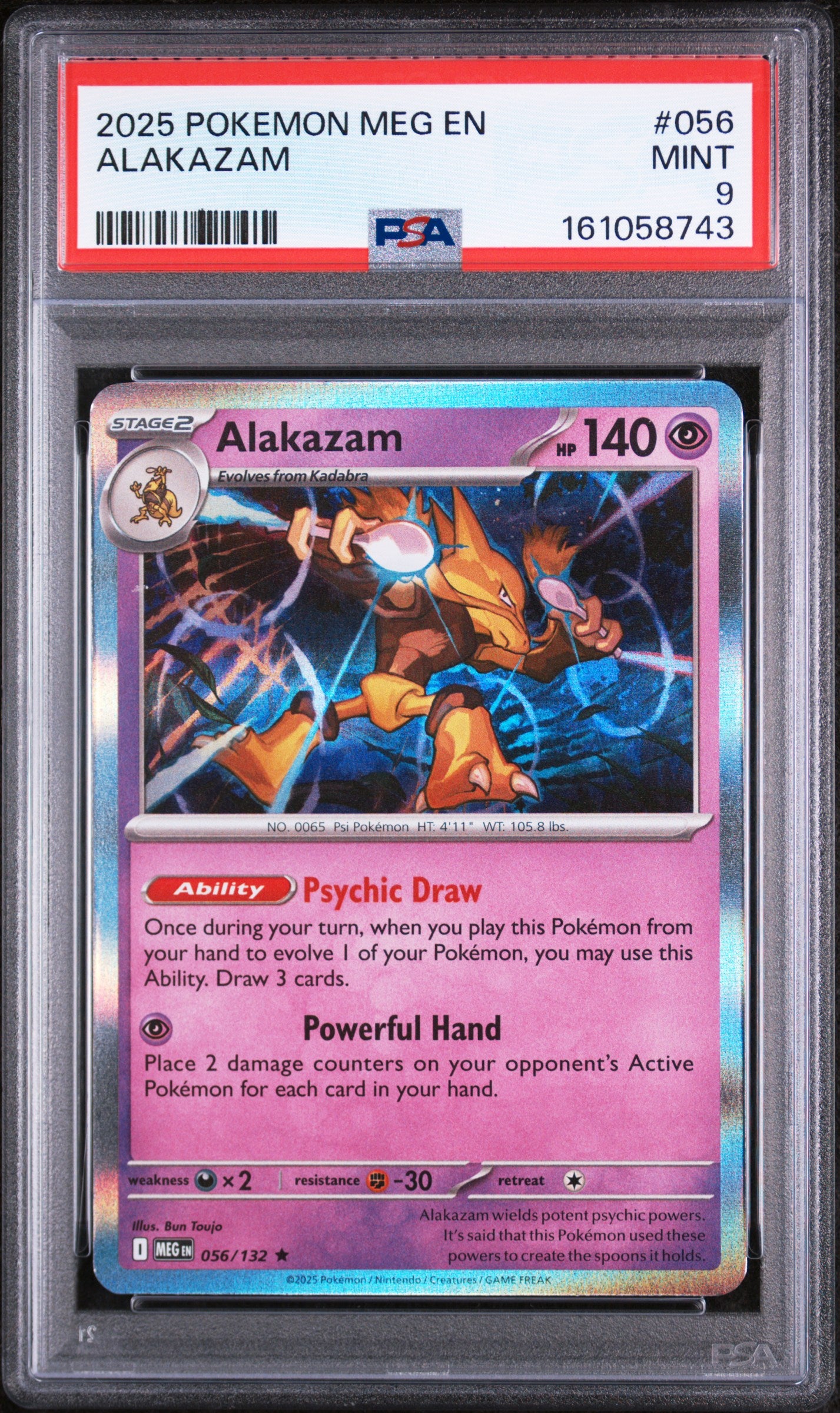2025 POKEMON MEG EN-MEGA EVOLUTION #056 ALAKAZAM PSA 9