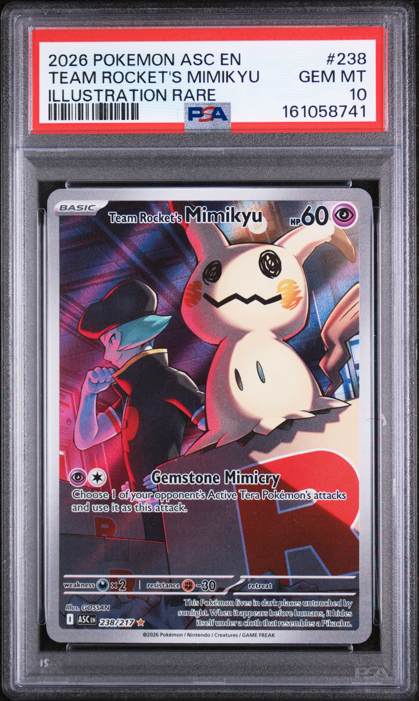 2026 POKEMON ASC EN-ASCENDED HEROES #238 TEAM ROCKET'S MIMIKYU ILLUSTRATION RARE PSA 10