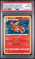 2022 POKEMON SWSH BLACK STAR PROMO #075 SP.DELIVERY CHARIZARD POKEMON CENTER UK-HOLO PSA 8