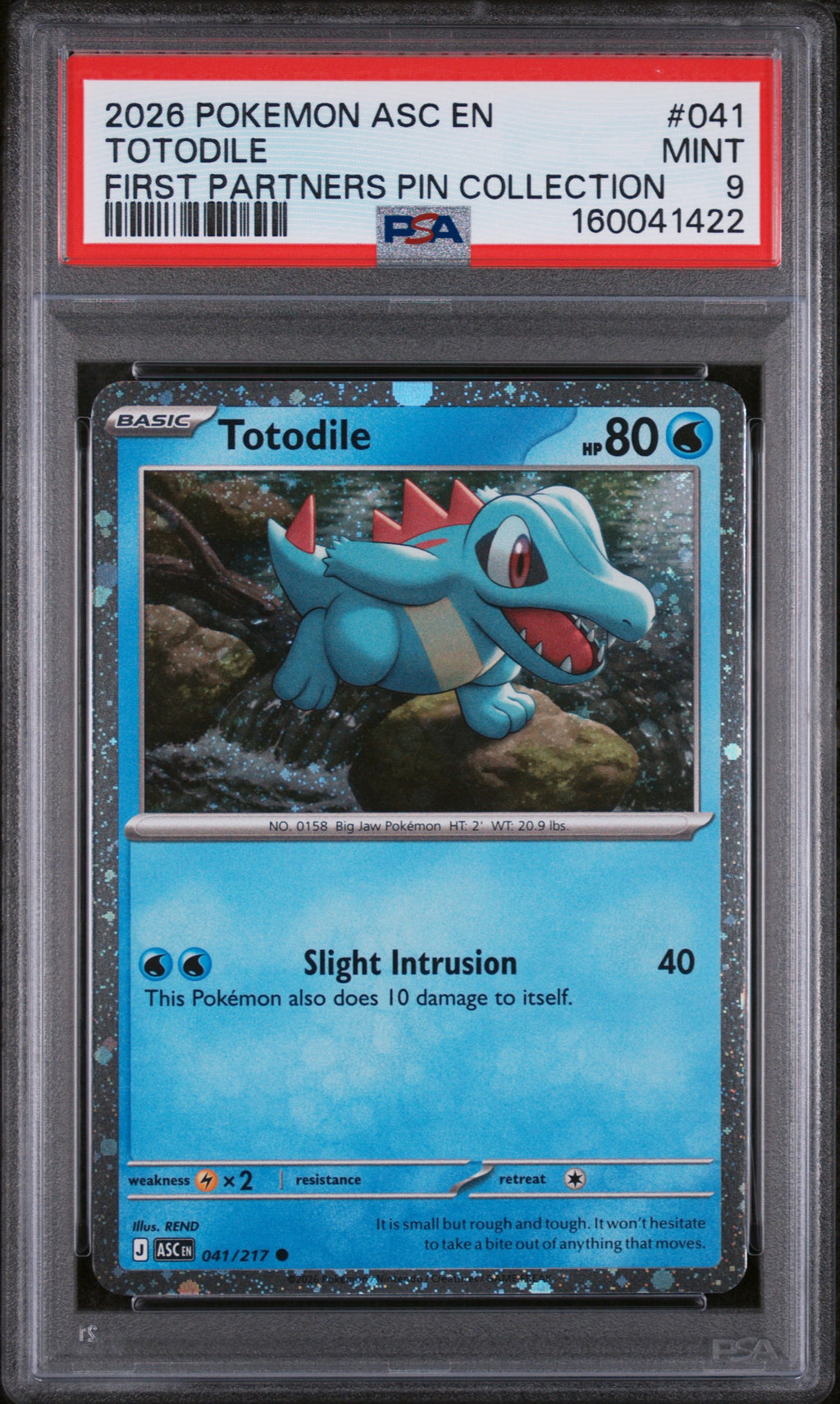 2026 POKEMON ASC EN-ASCENDED HEROES #041 TOTODILE FIRST PARTNERS PIN COLLECTION PSA 9