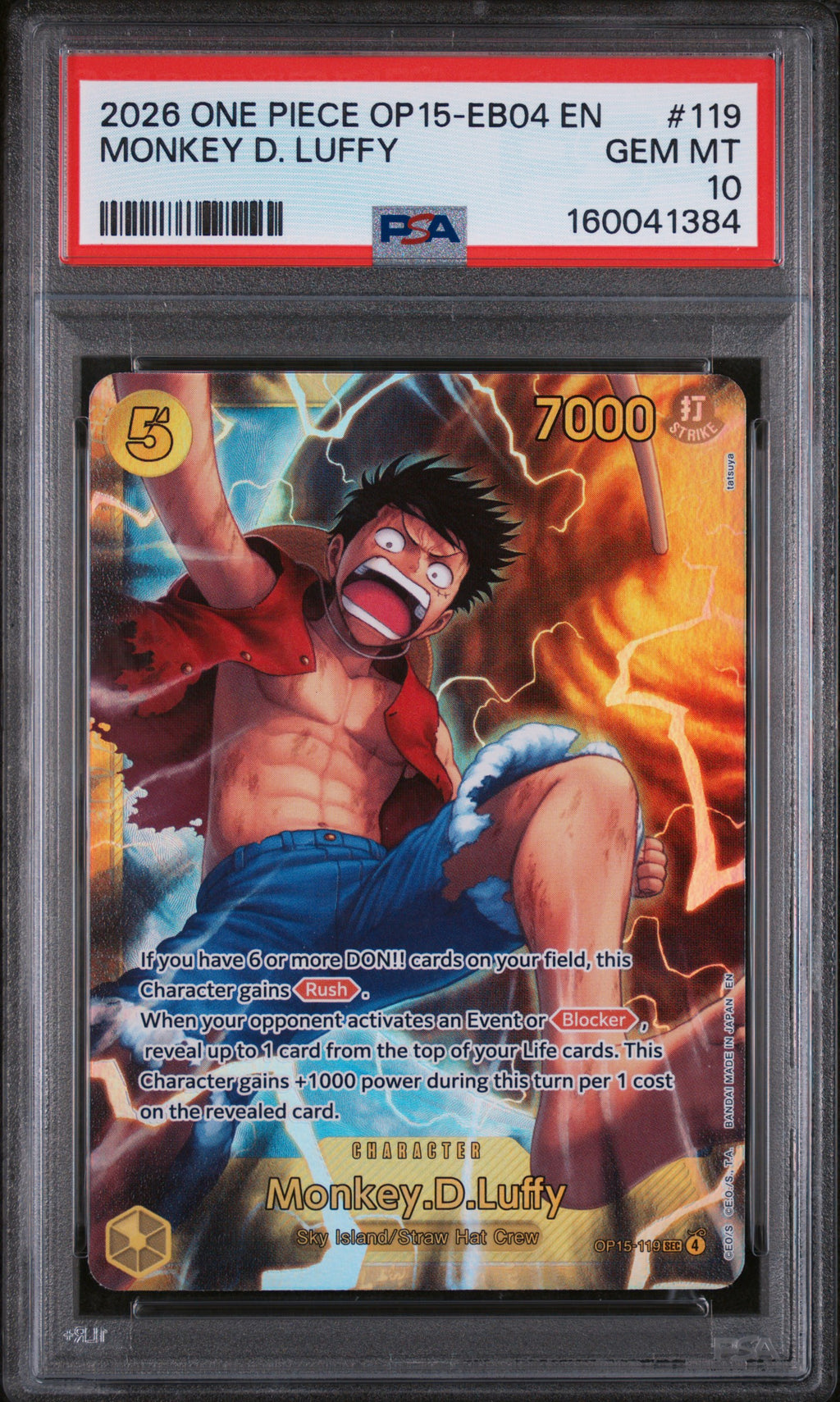 2026 ONE PIECE OP15-EB04-ADVENTURE ON KAMI'S ISLAND #119 MONKEY D. LUFFY PSA 10