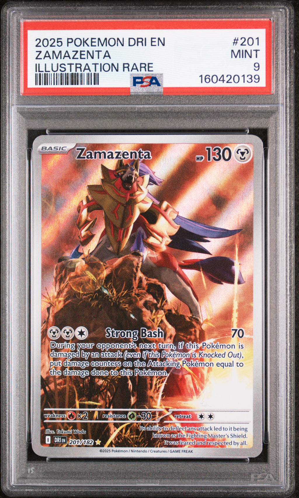 2025 POKEMON DRI EN-DESTINED RIVALS #201 ZAMAZENTA ILLUSTRATION RARE PSA 9